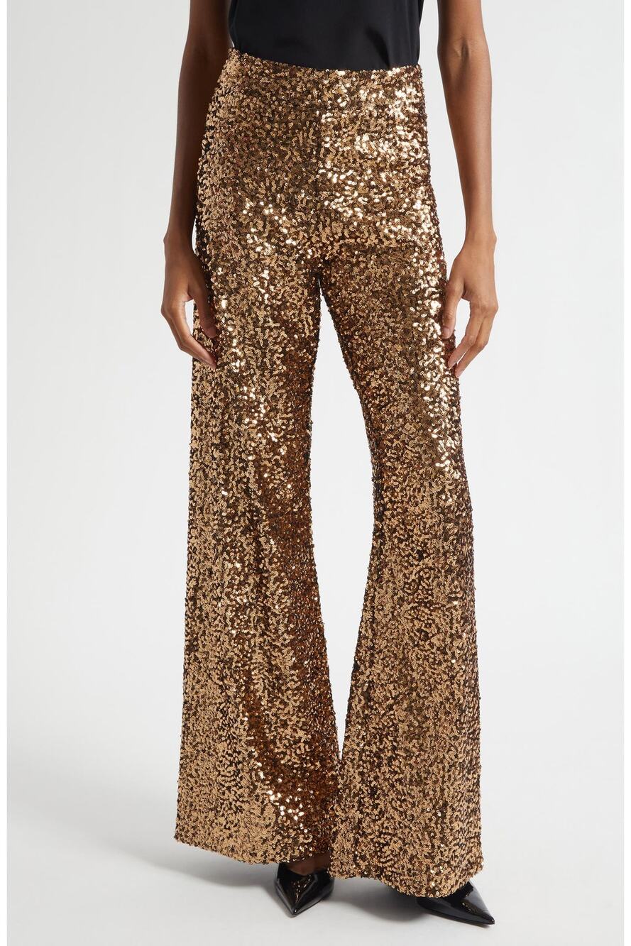 Alice + Olivia Womens Athena Sequin Pant in Gold Black 2